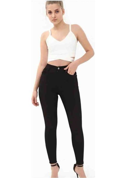 Likralı Yüksek Bel Dar Paça Kot Pantolon