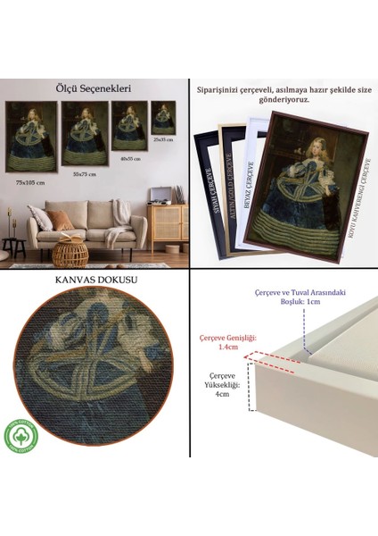 - Çerçeveli Diego Velázquez - Infanta Margarita'nın Portre TABLO-7333 indirimleri