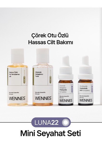 | Mini Seyahat Seti: Çörekotu ile Yoğun Bakım LUNA22 | Yüz Temizleme Jeli, Tonik,prebiyotik Serum, Multibiyotik Hyaluronik Asit Serum