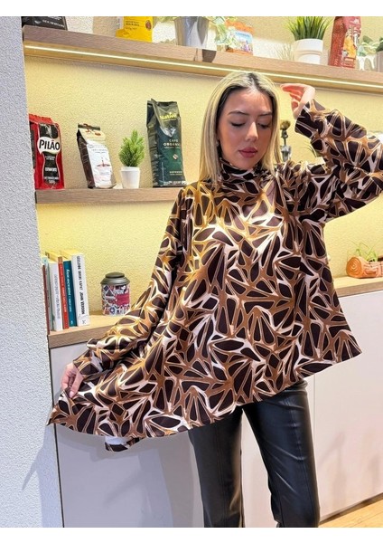 Kadın Uzun Kollu Balıkçı Yaka Asimetrik Kesim Salaş Bluz modelleri