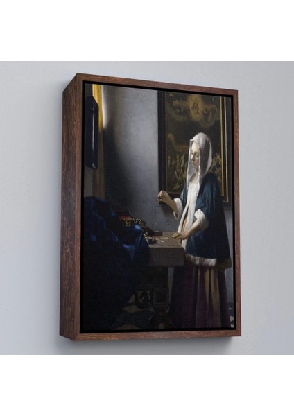 - Çerçeveli Johannes Vermeer - Teraziyi Tutan Kadın Tablosu - A Woman Holding A BALANCE-7500