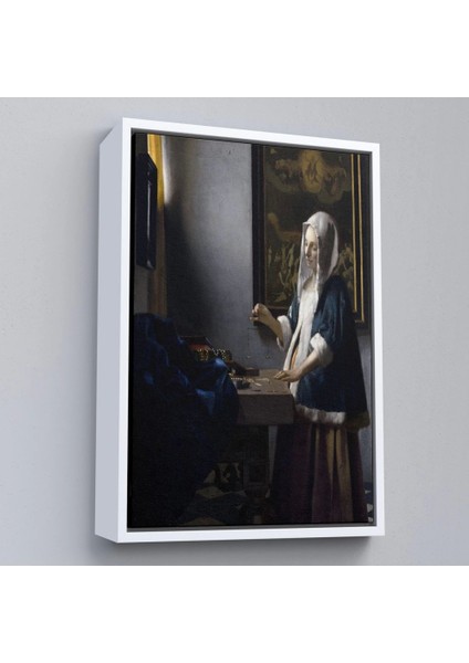 - Çerçeveli Johannes Vermeer - Teraziyi Tutan Kadın Tablosu - A Woman Holding A BALANCE-7500 fırsatları