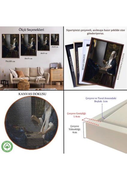 - Çerçeveli Johannes Vermeer - Teraziyi Tutan Kadın Tablosu - A Woman Holding A BALANCE-7500 indirimleri