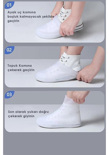 Beyaz Renk 34-39 Numara Silikon Ayakkabı Kılıfı Su Geçirmez Yağmur Çamur Koruyucu Kaymaz Galoş Kılıf indirimleri