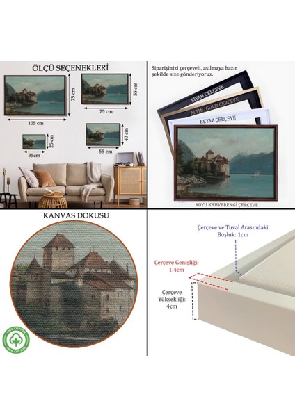 - Çerçeveli Gustave Courbet - Cenevre Gölü'ndeki Chillon Kalesi TABLO-7094