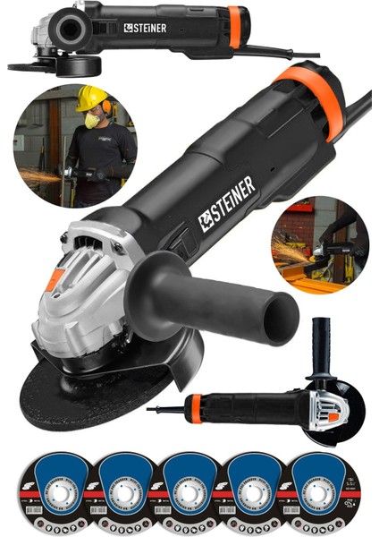Alman 4200 W Metal Şanzıman Bakır Sargı Avuç Içi Taşlama Demir Metal Kesme Makinesi 125 mm + 5 Disk