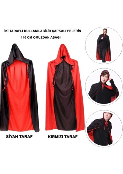 Siyah Kırmızı Çift Taraflı Kapişonlu Pelerin fiyatları