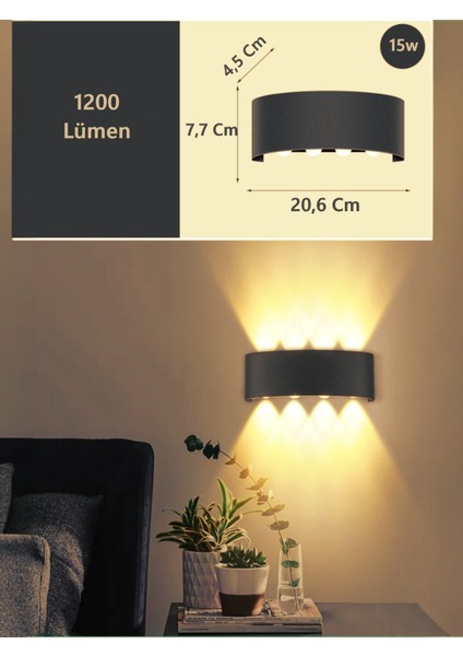 15W Dekoratif Çift Yönlü Aydınlatma 8'li LED Aplik Duvar Lambası Cata Kapri Dekoratif Duvar Apliği