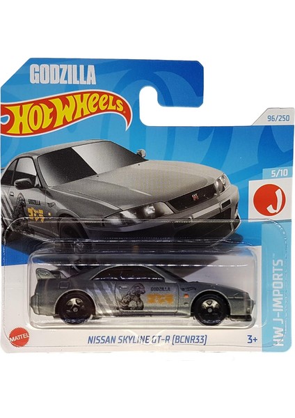 Wheels Nissan Skyline Gt-R Godzilla (BCNR33) Hw J-Imports 5/10 (96/250) HTD96 Gri 2024 + Kısa Kart Koruması Frikimonkey