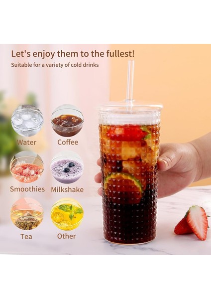 Kapaklı ve Cam Pipetli 750ML Cam Bardak – Borosilikat Cam, Yeniden Kullanılabilir, Smoothie, Buzlu Kahve, Çay ve Soda Için Şık Cam Bardak