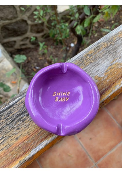 El Yapımı Seramik Dekoratif Küllük Mor Shine Baby