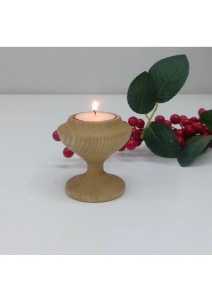 Ahşap Mumluk 3'lü Takım Mini Kadeh Şamdan Dekoratif Ahşap Mumluk