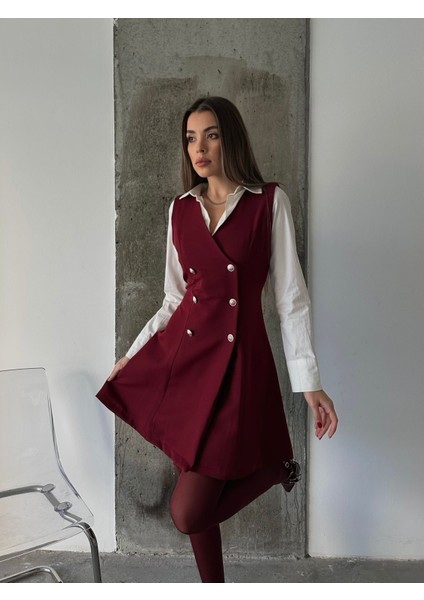 Kruvaze Yaka Düğmeli Elbise
