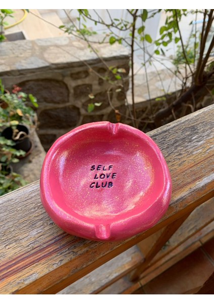 Pembe Simli El Yapımı Seramik Küllük SELF LOVE CLUB