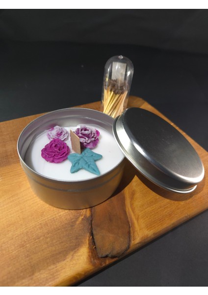 Doğal Soya Wax Dekoratif Teneke Mum (Gül)