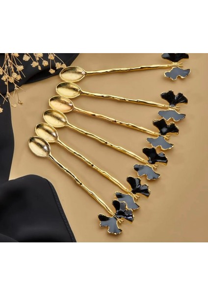 Siyah Renk Kelebekli Model Gold 6 Lı Çay Kaşığı Paslanmaz Çelik modelleri