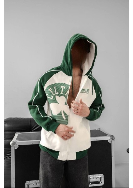 Celtıc Boston Yeşil Füme Celtıc Boston Yeşil Beyaz 3 Iplik Şardonlu Kapüşonlu Sweat Kaliteli Kışlık Fermuarlı Hırka fiyatları