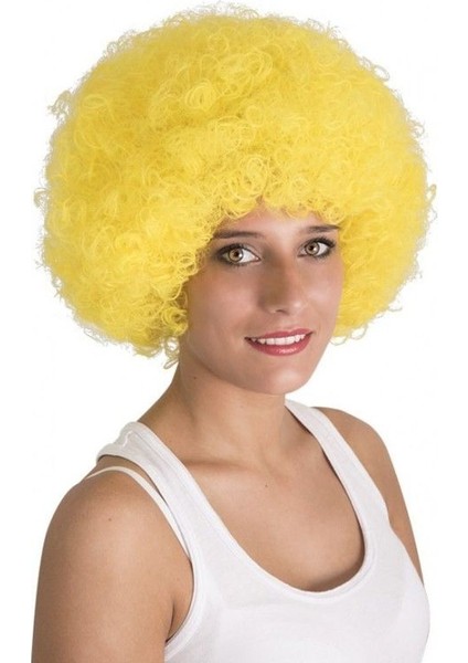 Sarı Renk Kıvırcık Afro Bonus Peruk