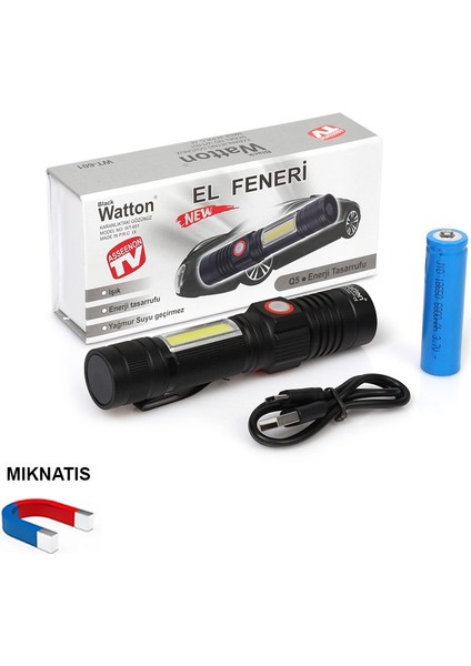 Geniş Açılı P50 LED Şarjlı El Feneri WT-601