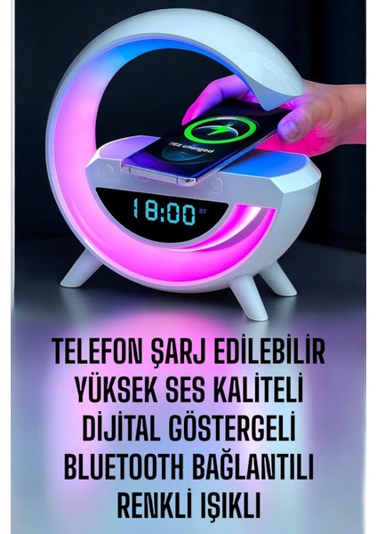 Bluetooth Hoparlör Dijital Göstergeli Wireless Şarj Rgb Işıklı