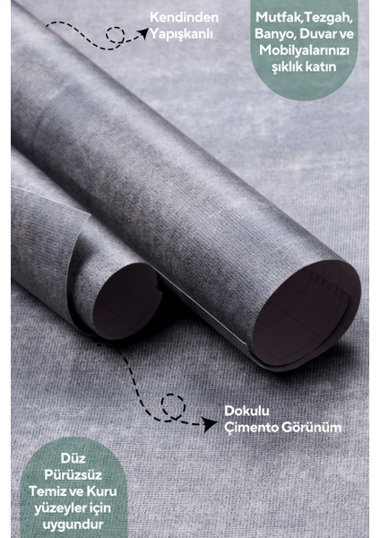 60 cm ×300 cm Kendinden Yapışkanlı Dokulu Çimento Görünümlü Duvar Kağıdı Dolap Masa Kaplama