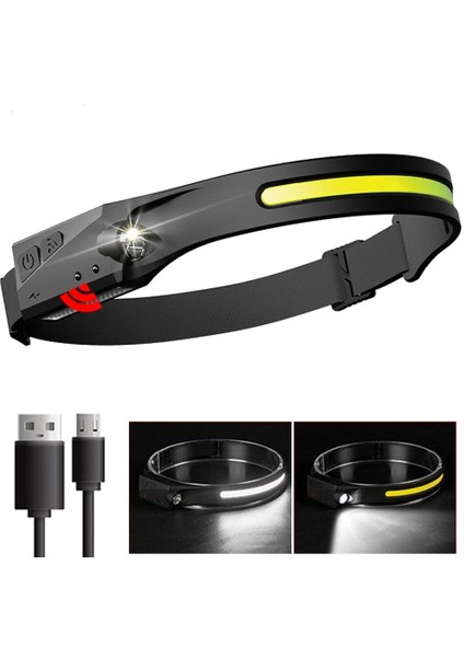 PS-001 5 Aydınlatma Modlu Cob LED Sensörlü USB Şarj Edilebilir Dahili Pilli Kafa Lambası