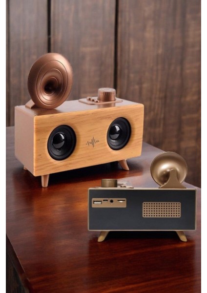 Bluetooth Hoparlör Ahşap Klasik Retro Gramofon Bluetooth Müzik Kutusu