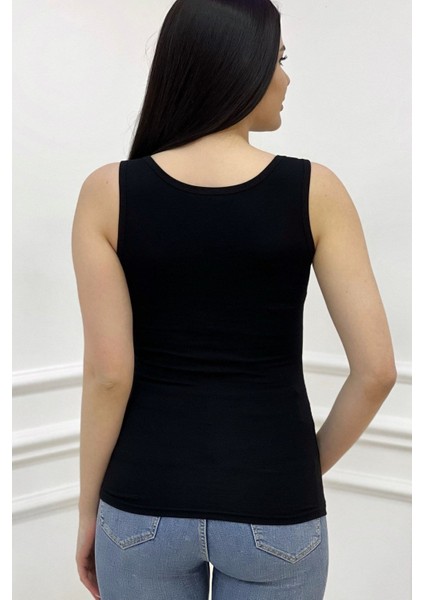 Crystal Şerit Taşlı Slim Fit Kolsuz T-Shirt Kalın Askılı Siyah Kadın Atlet fırsatları