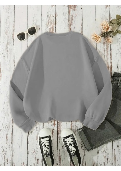Sweatshirt Create Your Own Path Baskılı 3 Iplik Kalın Gri Sevgili Kombin fiyatları