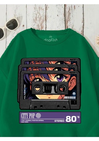 Sweatshirt Cassette Baskılı 3 Iplik Kalın Yeşil Sevgili Kombin fırsatları