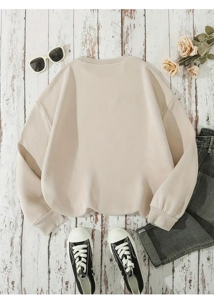 Sweatshirt Christmas Sweater Baskılı 3 Iplik Kalın Bej Sevgili Kombin fiyatları