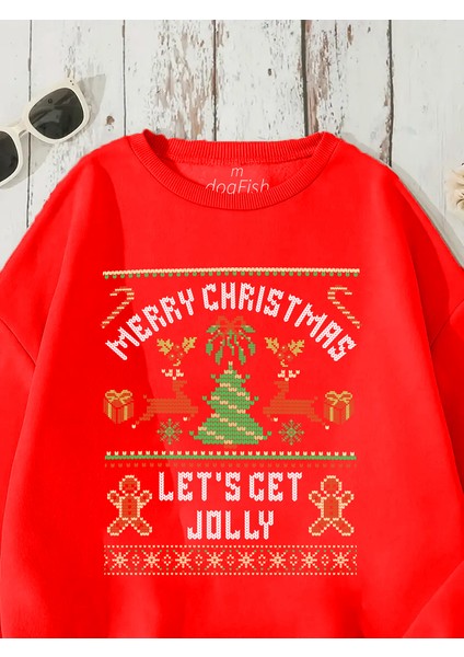 Sweatshirt Christmas Sweater Baskılı 3 Iplik Kalın Kırmızı Sevgili Kombin fırsatları