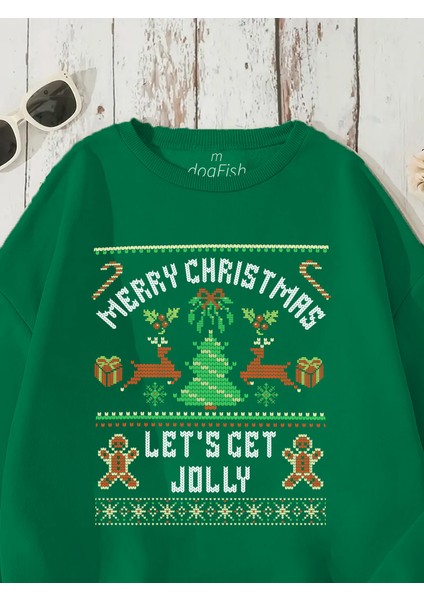 Sweatshirt Christmas Sweater Baskılı 3 Iplik Kalın Yeşil Sevgili Kombin fırsatları
