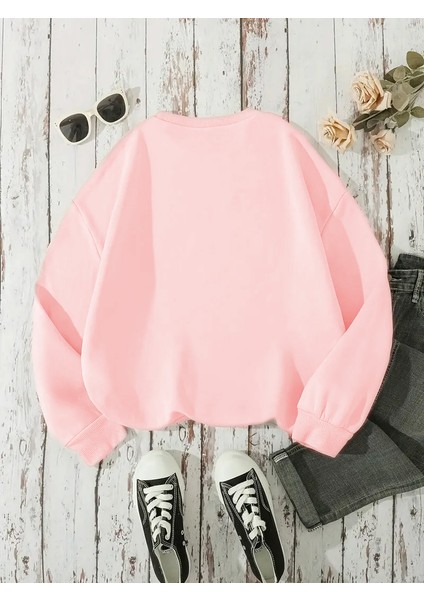 Sweatshirt Compass Baskılı 3 Iplik Kalın Pembe Sevgili Kombin fiyatları
