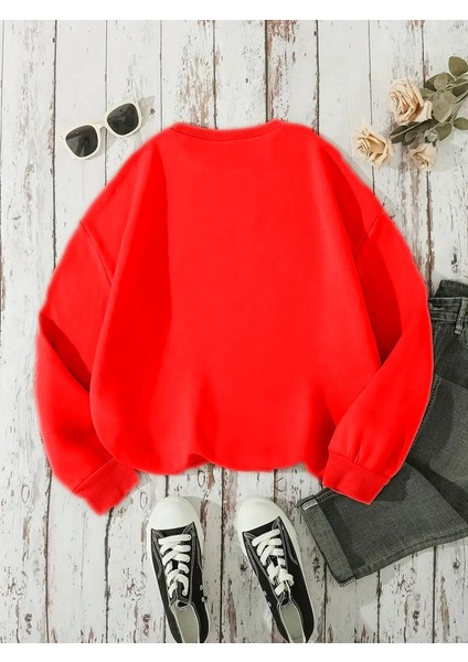 Sweatshirt Crazy World Baskılı 3 Iplik Kalın Kırmızı Sevgili Kombin fiyatları