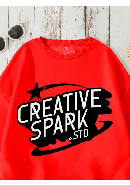 Sweatshirt Creative Spark Baskılı 3 Iplik Kalın Kırmızı Sevgili Kombin fırsatları