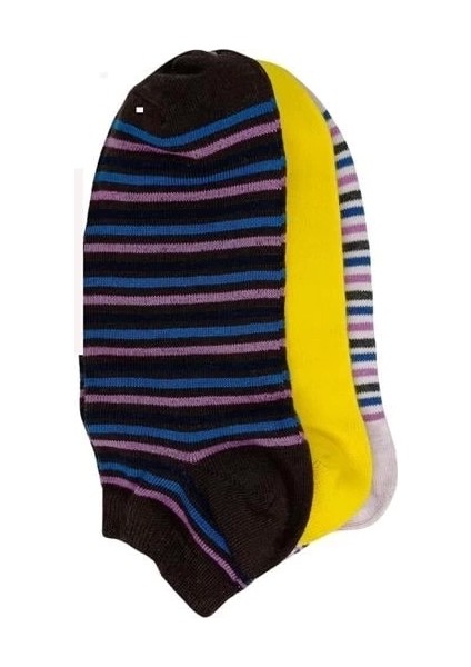 Srfn Kadın Patik Çorap 3 Lü Çizgili Desen