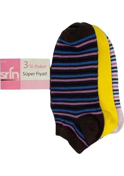 Srfn Kadın Patik Çorap 3 Lü Çizgili Desen fiyatları
