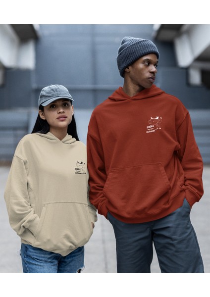 Fincan Taşıyan Insan Figür Baskılı Kapşonlu Sevgili Sweatshirt 2'li Set