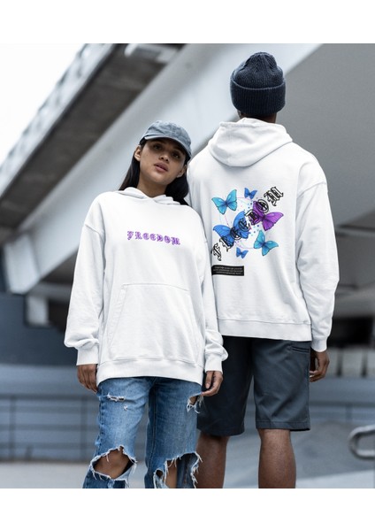 Freedom(Özgürlük) Kelebek Baskılı Çift Sweatshirt 2'li Set