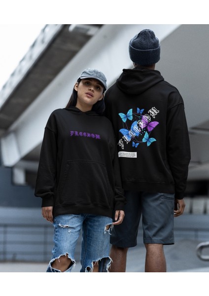 Freedom(Özgürlük) Kelebek Baskılı Çift Sweatshirt 2'li Set