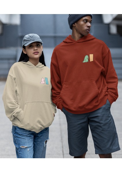 Dinozor Baskılı Sevgili Sweatshirt Kombin Ikili Set