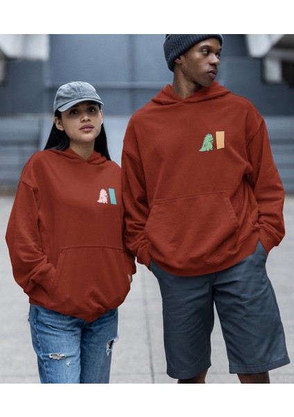 Dinozor Baskılı Sevgili Sweatshirt Kombin Ikili Set