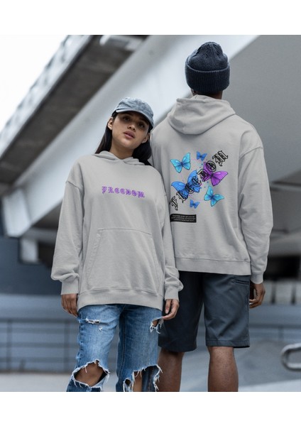 Freedom(Özgürlük) Kelebek Baskılı Çift Sweatshirt 2'li Set