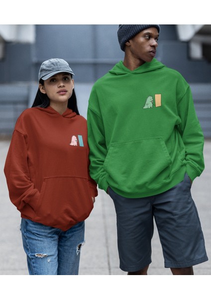 Dinozor Baskılı Sevgili Sweatshirt Kombin Ikili Set