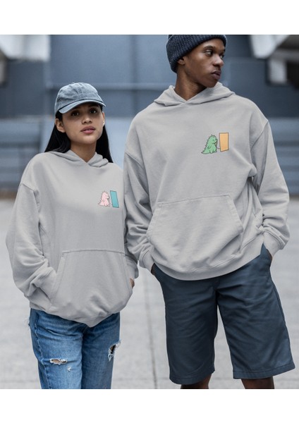 Dinozor Baskılı Sevgili Sweatshirt Kombin Ikili Set