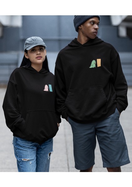 Dinozor Baskılı Sevgili Sweatshirt Kombin Ikili Set