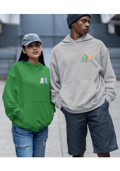 Dinozor Baskılı Sevgili Sweatshirt Kombin Ikili Set