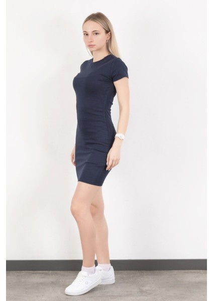 Kadın Bisiklet Yaka Slim Fit Kısa Elbise Lacivert - MS0000515