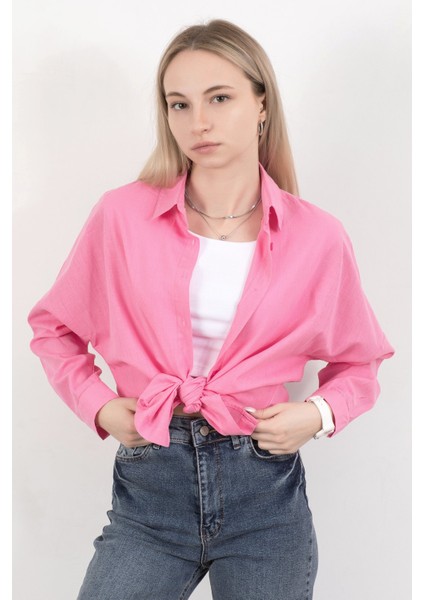Kadın Uzun Kol Düz Basic Gömlek Pembe - 25715